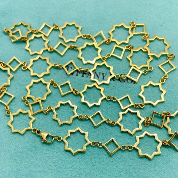 Tiffany & Co. 18K Yellow Gold Picasso Marrakesh Star Cutout Link Necklace 24" - Picture 5 of 14